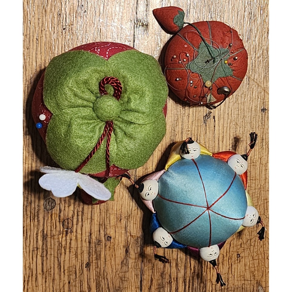 Vintage Mixed Pincushion Set Tomato Chinese Children Embroidered Red READ